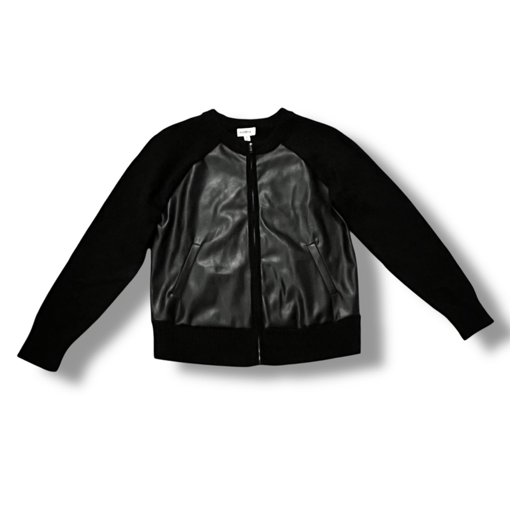 NEW Evereve Harlow Bomber Cardigan Medium Full Zip Faux Leather Panel Black - Picture 4 of 11